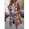 imagePRETTYGARDEN Womens Plaid Shacket Jacket Fall Fashion 2026 Long Sleeve Button Up Flannel Shirt Winter Clothing Woolen CoatsRed