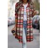 imagePRETTYGARDEN Womens Plaid Shacket Jacket Fall Fashion 2026 Long Sleeve Button Up Flannel Shirt Winter Clothing Woolen CoatsRed