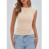 imagePRETTYGARDEN Womens Ribbed Tank Tops 2026 Summer Cap Sleeve Slim Fitted Knit Basic Casual Tee Shirts Trendy Fashion ClothesBeige