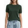 imagePRETTYGARDEN Womens Short Sleeve Sweaters 2026 Spring Crew Neck Knit Work Shirts Business Casual Tops Summer Fashion ClothesArmy Green