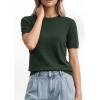 imagePRETTYGARDEN Womens Short Sleeve Sweaters 2026 Spring Crew Neck Knit Work Shirts Business Casual Tops Summer Fashion ClothesArmy Green