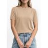 imagePRETTYGARDEN Womens Short Sleeve Sweaters 2026 Spring Crew Neck Knit Work Shirts Business Casual Tops Summer Fashion ClothesBeige