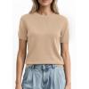 imagePRETTYGARDEN Womens Short Sleeve Sweaters 2026 Spring Crew Neck Knit Work Shirts Business Casual Tops Summer Fashion ClothesBeige
