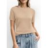imagePRETTYGARDEN Womens Short Sleeve Sweaters 2026 Spring Crew Neck Knit Work Shirts Business Casual Tops Summer Fashion ClothesBeige