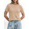 imagePRETTYGARDEN Womens Short Sleeve Sweaters 2026 Spring Crew Neck Knit Work Shirts Business Casual Tops Summer Fashion ClothesBeige