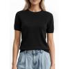 imagePRETTYGARDEN Womens Short Sleeve Sweaters 2026 Spring Crew Neck Knit Work Shirts Business Casual Tops Summer Fashion ClothesBlack
