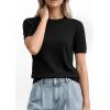imagePRETTYGARDEN Womens Short Sleeve Sweaters 2026 Spring Crew Neck Knit Work Shirts Business Casual Tops Summer Fashion ClothesBlack