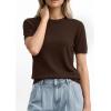 imagePRETTYGARDEN Womens Short Sleeve Sweaters 2026 Spring Crew Neck Knit Work Shirts Business Casual Tops Summer Fashion ClothesBrown