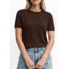 imagePRETTYGARDEN Womens Short Sleeve Sweaters 2026 Spring Crew Neck Knit Work Shirts Business Casual Tops Summer Fashion ClothesBrown