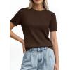 imagePRETTYGARDEN Womens Short Sleeve Sweaters 2026 Spring Crew Neck Knit Work Shirts Business Casual Tops Summer Fashion ClothesBrown