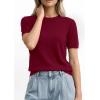 imagePRETTYGARDEN Womens Short Sleeve Sweaters 2026 Spring Crew Neck Knit Work Shirts Business Casual Tops Summer Fashion ClothesBurgundy