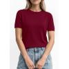 imagePRETTYGARDEN Womens Short Sleeve Sweaters 2026 Spring Crew Neck Knit Work Shirts Business Casual Tops Summer Fashion ClothesBurgundy