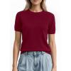 imagePRETTYGARDEN Womens Short Sleeve Sweaters 2026 Spring Crew Neck Knit Work Shirts Business Casual Tops Summer Fashion ClothesBurgundy