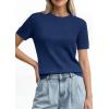 imagePRETTYGARDEN Womens Short Sleeve Sweaters 2026 Spring Crew Neck Knit Work Shirts Business Casual Tops Summer Fashion ClothesNavy Blue