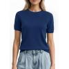 imagePRETTYGARDEN Womens Short Sleeve Sweaters 2026 Spring Crew Neck Knit Work Shirts Business Casual Tops Summer Fashion ClothesNavy Blue