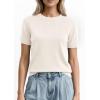imagePRETTYGARDEN Womens Short Sleeve Sweaters 2026 Spring Crew Neck Knit Work Shirts Business Casual Tops Summer Fashion ClothesWhite