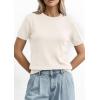 imagePRETTYGARDEN Womens Short Sleeve Sweaters 2026 Spring Crew Neck Knit Work Shirts Business Casual Tops Summer Fashion ClothesWhite