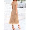 imagePRETTYGARDEN Womens Smocked Midi Tulle Dress 2026 Summer Puffy Short Sleeve Square Neck Ruffle Wedding Guest Party DressesApricot