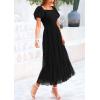 imagePRETTYGARDEN Womens Smocked Midi Tulle Dress 2026 Summer Puffy Short Sleeve Square Neck Ruffle Wedding Guest Party DressesBlack