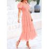 imagePRETTYGARDEN Womens Smocked Midi Tulle Dress 2026 Summer Puffy Short Sleeve Square Neck Ruffle Wedding Guest Party DressesCoral Pink
