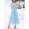 imagePRETTYGARDEN Womens Smocked Midi Tulle Dress 2026 Summer Puffy Short Sleeve Square Neck Ruffle Wedding Guest Party DressesLight Blue