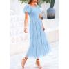 imagePRETTYGARDEN Womens Smocked Midi Tulle Dress 2026 Summer Puffy Short Sleeve Square Neck Ruffle Wedding Guest Party DressesLight Blue