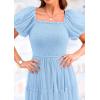 imagePRETTYGARDEN Womens Smocked Midi Tulle Dress 2026 Summer Puffy Short Sleeve Square Neck Ruffle Wedding Guest Party DressesLight Blue