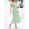imagePRETTYGARDEN Womens Smocked Midi Tulle Dress 2026 Summer Puffy Short Sleeve Square Neck Ruffle Wedding Guest Party DressesLight Green
