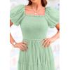 imagePRETTYGARDEN Womens Smocked Midi Tulle Dress 2026 Summer Puffy Short Sleeve Square Neck Ruffle Wedding Guest Party DressesLight Green