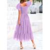 imagePRETTYGARDEN Womens Smocked Midi Tulle Dress 2026 Summer Puffy Short Sleeve Square Neck Ruffle Wedding Guest Party DressesLight Purple