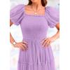 imagePRETTYGARDEN Womens Smocked Midi Tulle Dress 2026 Summer Puffy Short Sleeve Square Neck Ruffle Wedding Guest Party DressesLight Purple