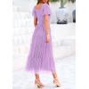 imagePRETTYGARDEN Womens Smocked Midi Tulle Dress 2026 Summer Puffy Short Sleeve Square Neck Ruffle Wedding Guest Party DressesLight Purple