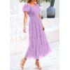 imagePRETTYGARDEN Womens Smocked Midi Tulle Dress 2026 Summer Puffy Short Sleeve Square Neck Ruffle Wedding Guest Party DressesLight Purple