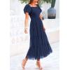 imagePRETTYGARDEN Womens Smocked Midi Tulle Dress 2026 Summer Puffy Short Sleeve Square Neck Ruffle Wedding Guest Party DressesNavy