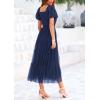 imagePRETTYGARDEN Womens Smocked Midi Tulle Dress 2026 Summer Puffy Short Sleeve Square Neck Ruffle Wedding Guest Party DressesNavy