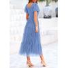 imagePRETTYGARDEN Womens Smocked Midi Tulle Dress 2026 Summer Puffy Short Sleeve Square Neck Ruffle Wedding Guest Party DressesSky Blue