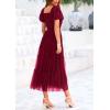 imagePRETTYGARDEN Womens Smocked Midi Tulle Dress 2026 Summer Puffy Short Sleeve Square Neck Ruffle Wedding Guest Party DressesWine Red