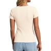 imagePRETTYGARDEN Womens Summer Short Sleeve Tops 2026 Spring Casual V Neck Henley Button Up T Shirts Dressy Ribbed Knit BlousesBeige
