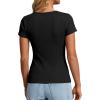 imagePRETTYGARDEN Womens Summer Short Sleeve Tops 2026 Spring Casual V Neck Henley Button Up T Shirts Dressy Ribbed Knit BlousesBlack