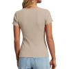 imagePRETTYGARDEN Womens Summer Short Sleeve Tops 2026 Spring Casual V Neck Henley Button Up T Shirts Dressy Ribbed Knit BlousesLight Khaki