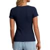 imagePRETTYGARDEN Womens Summer Short Sleeve Tops 2026 Spring Casual V Neck Henley Button Up T Shirts Dressy Ribbed Knit BlousesNavy