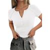 imagePRETTYGARDEN Womens Summer Short Sleeve Tops 2026 Spring Casual V Neck Henley Button Up T Shirts Dressy Ribbed Knit BlousesWhite