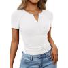 imagePRETTYGARDEN Womens Summer Short Sleeve Tops 2026 Spring Casual V Neck Henley Button Up T Shirts Dressy Ribbed Knit BlousesWhite
