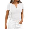imagePRETTYGARDEN Womens Summer Short Sleeve Tops 2026 Spring Casual V Neck Henley Button Up T Shirts Dressy Ribbed Knit BlousesWhite