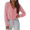 imagePRETTYGARDEN Crochet Cardigan Sweaters for Women Trendy Spring Summer Long Sleeve Tie Front Tops Boho Beach Vacation ClothesPink