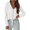 imagePRETTYGARDEN Crochet Cardigan Sweaters for Women Trendy Spring Summer Long Sleeve Tie Front Tops Boho Beach Vacation ClothesWhite