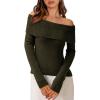 imagePRETTYGARDEN Off The Shoulder Sweater for Women 2026 Fall Fashion Cute Long Sleeve Tops Winter Ribbed Pullover Knit OutfitsArmy Green