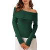 imagePRETTYGARDEN Off The Shoulder Sweater for Women 2026 Fall Fashion Cute Long Sleeve Tops Winter Ribbed Pullover Knit OutfitsWood Green