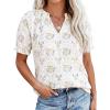 imagePRETTYGARDEN Summer Short Sleeve V Neck Shirts for Women 2026 Trendy Floral Print Loose Ruffle Tops Business Casual BlousesFloral Beige