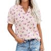 imagePRETTYGARDEN Summer Short Sleeve V Neck Shirts for Women 2026 Trendy Floral Print Loose Ruffle Tops Business Casual BlousesSmall Purple Flower